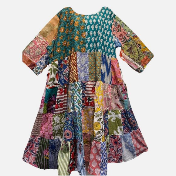 Nwt FUNKY STUFF nothing matches patch cotton maxi hippy boho DRESS 5X - Picture 1 of 3